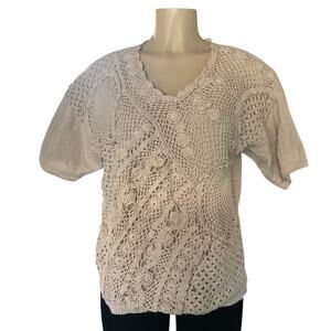 Colleen’s Hand Knit Crochet Sweater Beige Women’s M Vintage 80 Made in Korea NWT